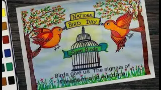 National Bird Day poster drawing step by step l Save Birds poster drawing for beginners