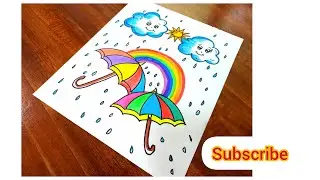 Rainbow 🌈 drawing | Cloud drawing | Umbrella drawing | Rainy season drawing | Monsoon drawing easy