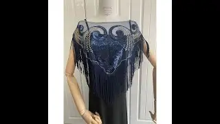 Vintage 1920s Flapper Art Deco Shawl Sequin Fringe Gatsby Evening Bolero Cape Wedding Wrap Bridal