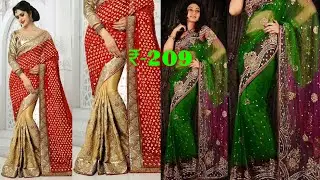 Georgette sarees party wear with price || Embroidered viscose saree || peach mode sarees collection.