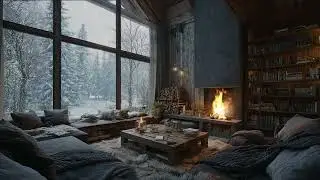 3 Hours Healing Cozy Piano Lounge | Snowfall, Candle Glow & Warm Fire Mood