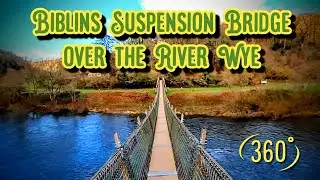 Crossing Biblins Rope Bridge over River Wye nr Symonds Yat VR 360 Video