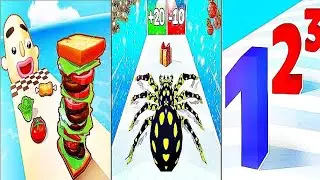 Sandwich Runner VS Spider Evolution 3D VS Number Runner - Difficult episodes for Android and iPhone