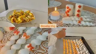 Kabak Çiçeği Dolması 🧡 \ Mum Süsleme🕯️ \ Yaz Sofrası/ Sessiz Vlog 🌺/ Beze tarifi ♥️