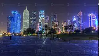 The high-rise district of Doha night timelapse hyperlapse