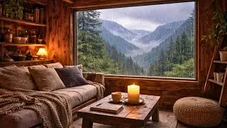 Rainy Treehouse Living Room Ambience | Cozy Seating, Mountain Rain & Candlelight (4K)
