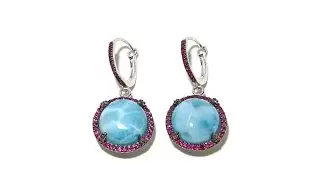 Rarities Round Larimar and Ruby Drop Earrings