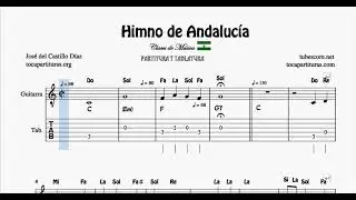 Andalusian Anthem Easy Tab Sheet Music for Guitara with Notes Easy Tone C Major