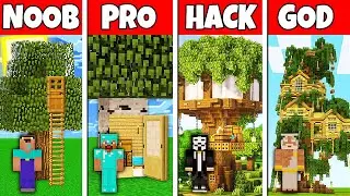 Minecraft Battle: NOOB vs PRO vs HACKER vs GOD! TREE HOUSE BUILD CHALLENGE in Minecraft