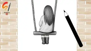 Beautiful Girl on Swing Pencil Drawing | Easy Pencil Sketch for Beginners |rasm chizish