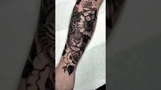 🐯 Black & Grey Tiger Floral Tattoo By Georgiemillwardtattoo #tattuba #tattooartist #tattoo #tiger