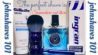 ingram (switched out) Palmolive Shave Creme: YAQI Blue Brush&Razor:Vikings Sword Blade:Gillette Balm