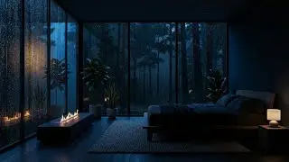 Quiet Escape: Rain Sounds from Dark Forest Cabin with Fireplace to Fall Asleep Instantly 🌲