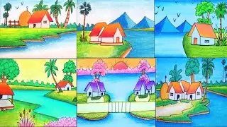 How to Draw 6 Oil pastel colour Drawing easy // 6 Village Scenery Drawing with oil pastel colour 