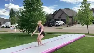 Funny gymnastics mat airtrack gray surface purple side tumbling air track video plays