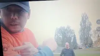 1st person ever to hit a thrown football with a frisbee while it's in the air on 1st try
