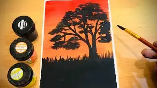 Easy way to make sunset acrylic painting | poster colours | step by step tutorials for beginners 