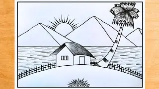 প্রাকৃতিক দৃশ্য আঁকা | Best and easy scenery drawing technique for beginners| Village nature drawing