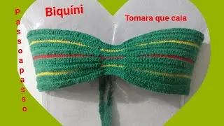 Biquíni em crochê. Tomara que caia. Passo a passo. Super fácil de fazer! 💚💛♥️.