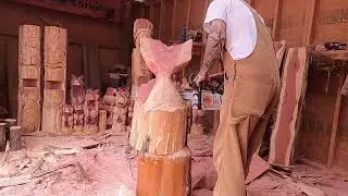 chainsaw carving a big Whale Tail-Time lapse