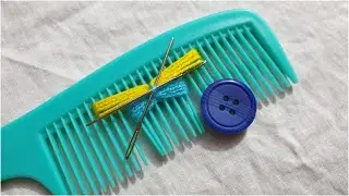 hand embroidery //wow comb;; super easy wool flower double colour with needle hack button trick