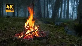 12H 📺 Campfire in foggy Forest by the River 🔥 100% Authentic Sounds