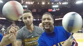 Steph Curry Gets SCHOOLED to Spin Basketball By The Harlem Globetrotters, Hits Tunnel Shots