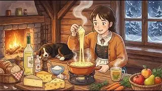Cozy Swiss Fondue in a Snowstorm Chalet (Gruy&egrave;re ASMR) | Ghibli Style Slow Living & Cooking