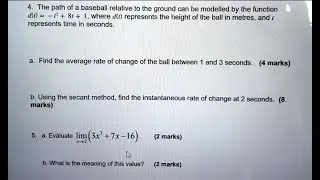[Math] The path of a baseball relative to the ground can be modelled by the function d(t) = -t&sup2; + 8t