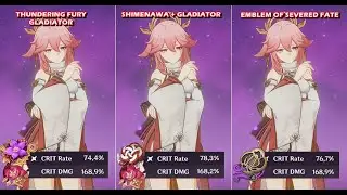 Yae Miko - Thundering Fury + Gladiator vs Shimenawa + Gladiator vs Emblem of Severed Fate