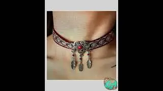 Handcrafted Bohemian Coral & Feather Choker Necklace with Gift Box, Multicolor Fabric