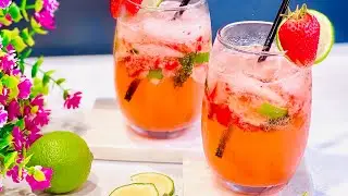 Strawberry Mojito Recipe | Summer Mocktail Recipe | Easy drink recipe | #flamingflavorsbykomal