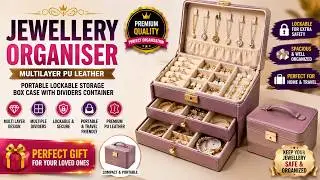 Jewellery Organiser MultiLayer PU Leather Portable Lockable Storage Box Case with Dividers Container