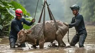 Courageous Rescue Team fights off giant python attack to save poor elephant family