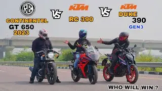 ktm duke 390 gen 3 vs ktm rc 390 gen 2 vs royal enfield continental GT 650 | drag race