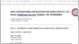 ISO 9001:2015 Internal Auditor Course Agenda | 2-Day Evening Class