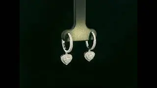 Diamond Heart Drop Hoop Earrings in 18K White Gold