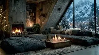Warm Fireplace & Soft Piano Relaxing Holiday Ambience with Snowfall