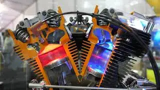 Working Model of an Evo Harley Davidson V-Twin Air Cooled Motorcycle Engine at SEMA Show [4K]