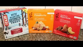 CLIF Bar White Chocolate Cranberry, Good & Gather (Target) Date & Nut Bars: Pumpkin Pie & Hot Cocoa