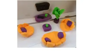 DIY miniature living room / Amazing sofas /plant pot,table,TV from polymer clay.