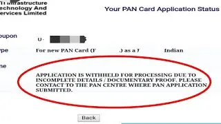 Your application is withheld for processing due to incomplete details pan card | pan card objection