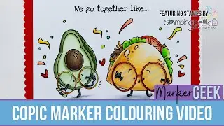 Copic Marker Colouring Stamping Bella Spec-Tacular Taco & Avocado rubber stamp