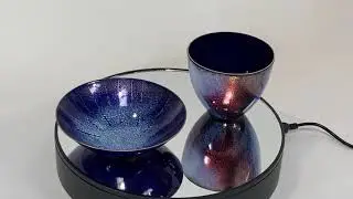 New at Vitreus Art Gallery - blue & red enamelled copper bowls by Cathy Timbrell