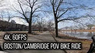 POV Bike Ride | City Cycling in Boston/Cambridge | Winter Day [4K 60FPS]