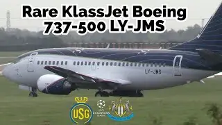 Rare KlassJet Boeing 737-500 (LY-JMS) Departs with NUFC Team Champions League V Union Saint-Gilloise
