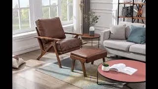 Charles Leather Lounge Armchair Removable Cover Mid-Century Modern