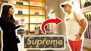 WEARING FAKE SUPREME LOUIS VUITTON TO THE LOUIS VUITTON STORE!! GONE WRONG!!
