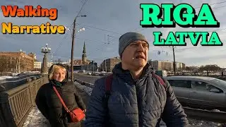 Walking in RIGA, LATVIA. Walk over the Bridge. December 29, 2021