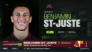 Washington Drafts Benjamin St-Juste 74th Overall (3rd Round) in 2021 NFL Draft